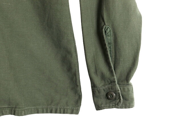 70s 米軍実物 US ARMY コットン サテン ユーティリティ シャツ M ヴィンテージ 70年製 ミリタリー OG107 シャツ袖 3rd 軍物 ワッペン 付き