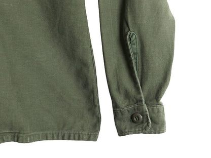 70s 米軍実物 US ARMY コットン サテン ユーティリティ シャツ M ヴィンテージ 70年製 ミリタリー OG107 シャツ袖 3rd 軍物 ワッペン 付き