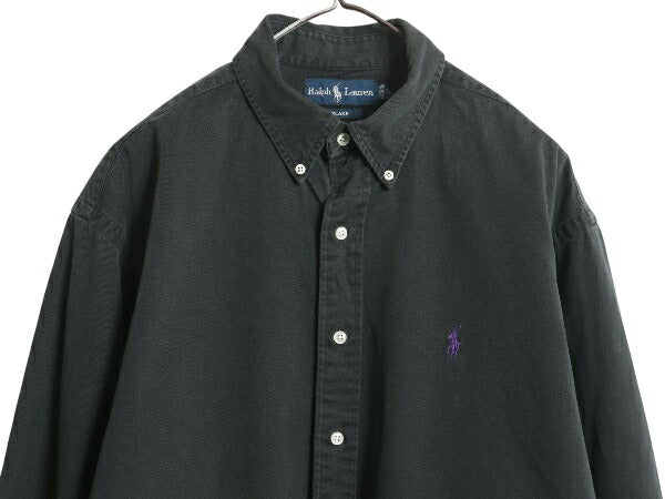 90s ラルフローレン 長袖 ボタンダウン シャツ メンズ L / オールド ポロ 長袖シャツ ワンポイント コットン チノ シンプル ワイシャツ 黒
