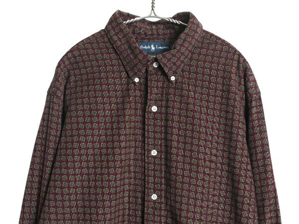 90s ラルフローレン 細畝 コーデュロイ 長袖 ボタンダウン シャツ メンズ XXL / オールド ポロ 総柄 長袖シャツ 大きいサイズ ワイシャツ