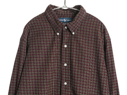 90s ラルフローレン 細畝 コーデュロイ 長袖 ボタンダウン シャツ メンズ XXL / オールド ポロ 総柄 長袖シャツ 大きいサイズ ワイシャツ