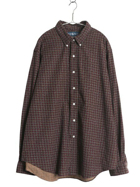 90s ラルフローレン 細畝 コーデュロイ 長袖 ボタンダウン シャツ メンズ XXL / オールド ポロ 総柄 長袖シャツ 大きいサイズ ワイシャツ