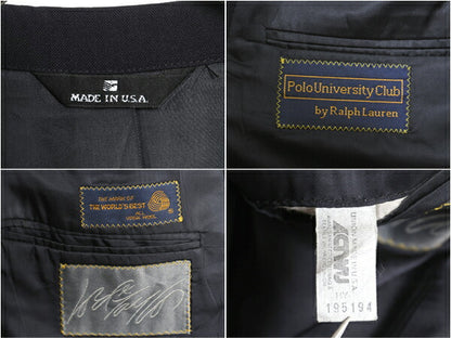 90s USA製 POLO UNIVERSITY CLUB ラルフローレン ウール テーラード ジャケット メンズ XL 程 紺ブレ ブレザー サマー 金ボタン きれいめ