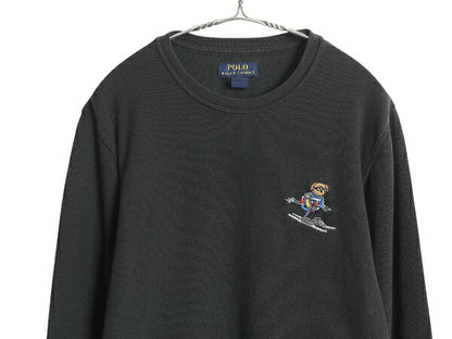 ポロベア ポロ ラルフローレン 長袖 サーマル Tシャツ メンズ L ロンT キャラクター ワッフル ワンポイント カットソー ロングスリーブ 黒
