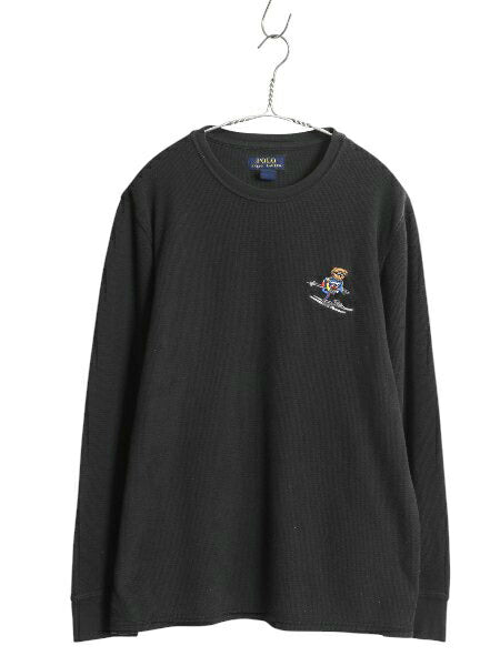 ポロベア ポロ ラルフローレン 長袖 サーマル Tシャツ メンズ L ロンT キャラクター ワッフル ワンポイント カットソー ロングスリーブ 黒