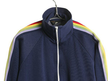 70s JCペニー フルジップ トラック ジャケット メンズ S レディース M ヴィンテージ ライン入り ジャージ トップス ジャンパー ハイネック