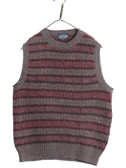 80s スコットランド製 ランズエンド フェアアイル ニット ベスト レディース L 小さめ M 程 / ヴィンテージ シェットランド ウール 重ね着