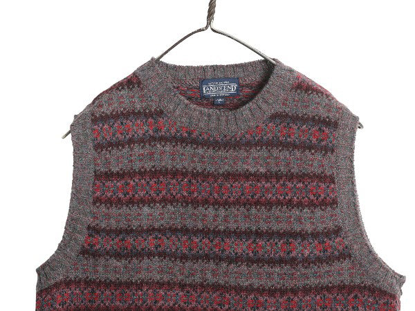 80s スコットランド製 ランズエンド フェアアイル ニット ベスト レディース L 小さめ M 程 / ヴィンテージ シェットランド ウール 重ね着