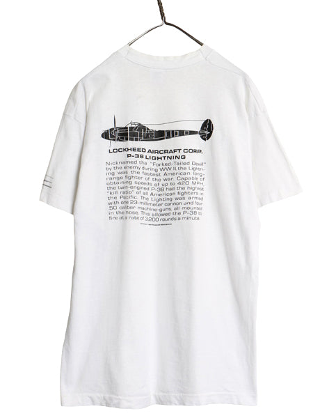 90s USA製 戦闘機 イラスト 両面 プリント Tシャツ メンズ L オールド 当時物 ミリタリー 空軍 シングルステッチ ヘビーウェイト コットン