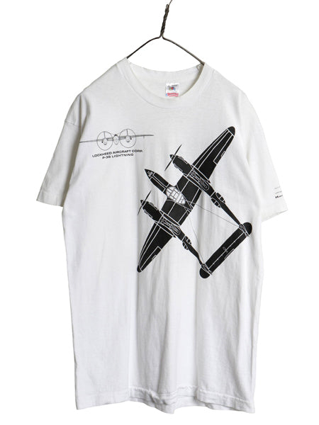 90s USA製 戦闘機 イラスト 両面 プリント Tシャツ メンズ L オールド 当時物 ミリタリー 空軍 シングルステッチ ヘビーウェイト コットン