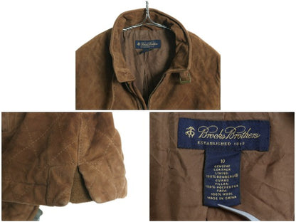 ブルックスブラザーズ 本革 スウェード レザー ジャケット レディース M 程/ 革ジャン 中綿 キルティング ブルゾン ハイネック ライダース