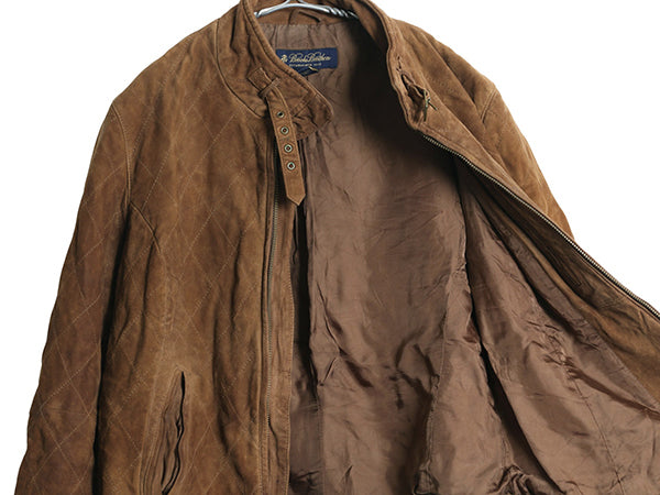 ブルックスブラザーズ 本革 スウェード レザー ジャケット レディース M 程/ 革ジャン 中綿 キルティング ブルゾン ハイネック ライダース