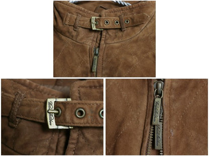 ブルックスブラザーズ 本革 スウェード レザー ジャケット レディース M 程/ 革ジャン 中綿 キルティング ブルゾン ハイネック ライダース