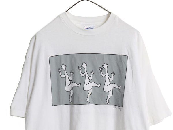 90s USA製 アート 両面 プリント Tシャツ メンズ XL / オールド イラスト グラフィック ヘビーウェイト シングルステッチ 大きいサイズ 白