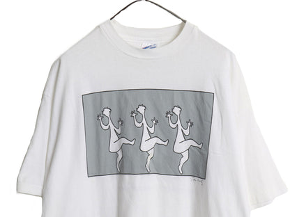 90s USA製 アート 両面 プリント Tシャツ メンズ XL / オールド イラスト グラフィック ヘビーウェイト シングルステッチ 大きいサイズ 白