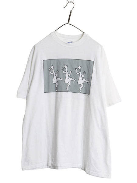 90s USA製 アート 両面 プリント Tシャツ メンズ XL / オールド イラスト グラフィック ヘビーウェイト シングルステッチ 大きいサイズ 白