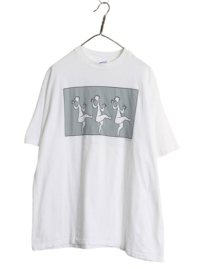 90s USA製 アート 両面 プリント Tシャツ メンズ XL / オールド イラスト グラフィック ヘビーウェイト シングルステッチ 大きいサイズ 白