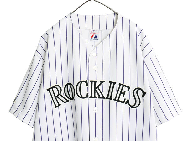 ロッキーズ ベースボール シャツ メンズ XXXL 程 MLB オフィシャル マジェスティック 大リーグ ユニフォーム ジャージ 重ね着 大きいサイズ