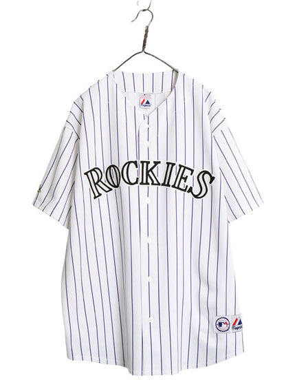 ロッキーズ ベースボール シャツ メンズ XXXL 程 MLB オフィシャル マジェスティック 大リーグ ユニフォーム ジャージ 重ね着 大きいサイズ