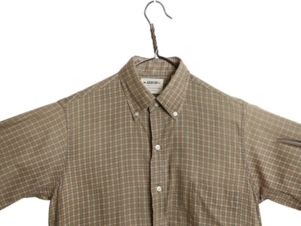 60s USA製 ★ アロー チェック 3点留め ボタンダウン シャツ メンズ S / ヴィンテージ 半袖シャツ BD 100% コットン ポケット付き スリム