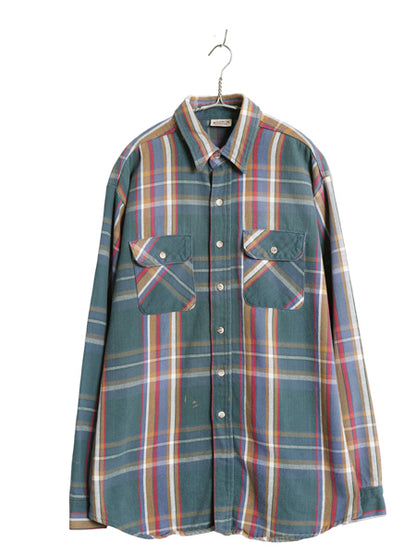 90s ファイブブラザー チェック 長袖 ヘビー フランネル シャツ メンズ XL オールド ネルシャツ ヘビーウェイト マルチカラー 大きいサイズ
