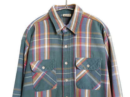 90s ファイブブラザー チェック 長袖 ヘビー フランネル シャツ メンズ XL オールド ネルシャツ ヘビーウェイト マルチカラー 大きいサイズ