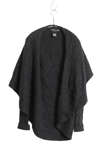 ラルフローレン ショールカラー ケーブル ニット カーディガン レディース M ブラックレーベル 100% カシミヤ ケープ きれいめ シンプル 灰