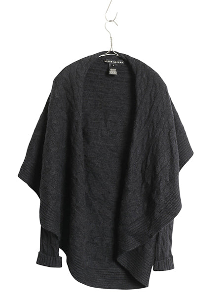 ラルフローレン ショールカラー ケーブル ニット カーディガン レディース M ブラックレーベル 100% カシミヤ ケープ きれいめ シンプル 灰