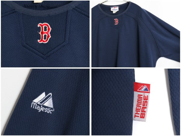 レッドソックス ジャージ プラクティス シャツ メンズ XL 程/ MLB オフィシャル マジェスティック ストレッチ 裏 フリース 大きいサイズ 紺