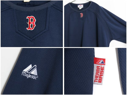レッドソックス ジャージ プラクティス シャツ メンズ XL 程/ MLB オフィシャル マジェスティック ストレッチ 裏 フリース 大きいサイズ 紺