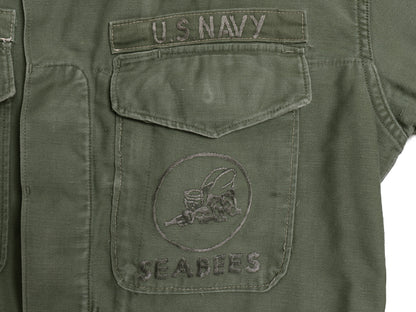 50s 60s US NAVY 米軍実物 P-58 ユーティリティ シャツ メンズ M 程/ ヴィンテージ USN ミリタリー 軍物 コットン サテン ジャケット P-53