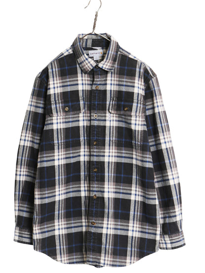 US企画 カーハート 長袖 ヘビー フランネル シャツ メンズ M / 古着 チェック ORIGINAL FIT ネルシャツ ワーク コットン ワンポイント 厚手