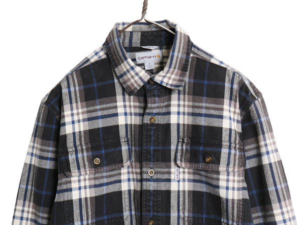 US企画 カーハート 長袖 ヘビー フランネル シャツ メンズ M / 古着 チェック ORIGINAL FIT ネルシャツ ワーク コットン ワンポイント 厚手