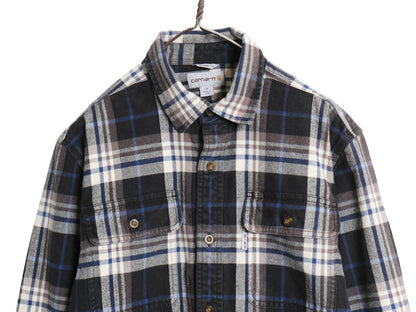 US企画 カーハート 長袖 ヘビー フランネル シャツ メンズ M / 古着 チェック ORIGINAL FIT ネルシャツ ワーク コットン ワンポイント 厚手
