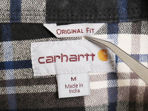 US企画 カーハート 長袖 ヘビー フランネル シャツ メンズ M / 古着 チェック ORIGINAL FIT ネルシャツ ワーク コットン ワンポイント 厚手