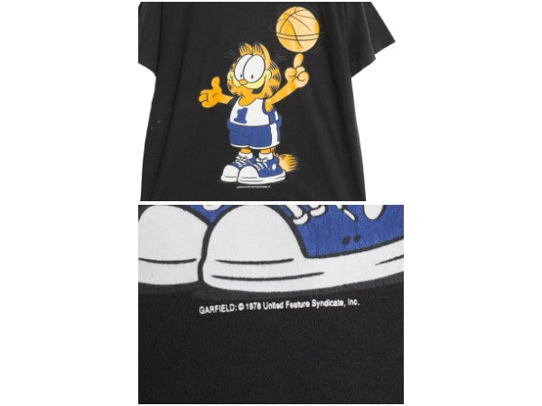 80s 90s USA製 ガーフィールド 両面 プリント Tシャツ メンズ レディース L ヴィンテージ シングルステッチ キャラクター バスケ ブラック