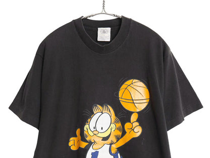 80s 90s USA製 ガーフィールド 両面 プリント Tシャツ メンズ レディース L ヴィンテージ シングルステッチ キャラクター バスケ ブラック