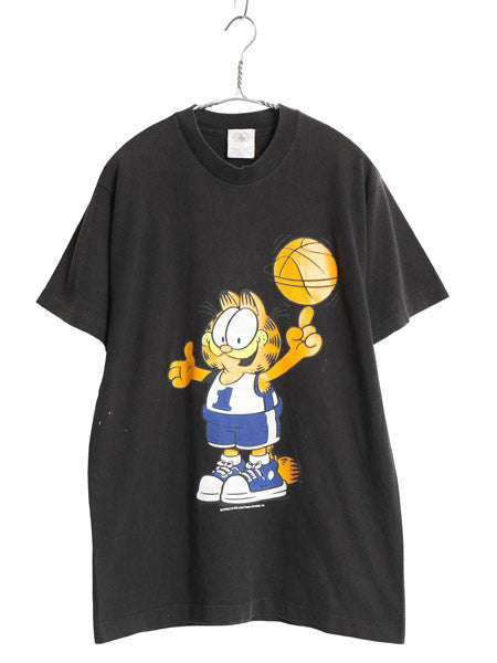 80s 90s USA製 ガーフィールド 両面 プリント Tシャツ メンズ レディース L ヴィンテージ シングルステッチ キャラクター バスケ ブラック