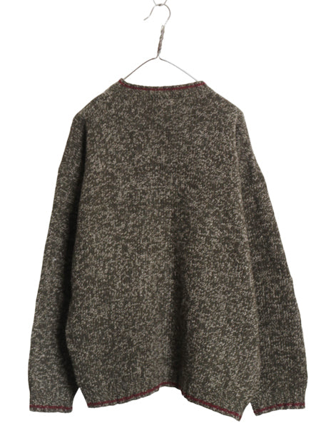 90s エディーバウアー ウール ニット セーター メンズ L 古着 オールド クルーネック 長袖ニット シンプル ゆったり オリーブ マルチカラー