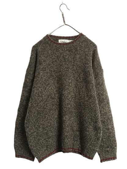 90s エディーバウアー ウール ニット セーター メンズ L 古着 オールド クルーネック 長袖ニット シンプル ゆったり オリーブ マルチカラー