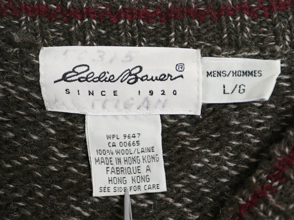 90s エディーバウアー ウール ニット セーター メンズ L 古着 オールド クルーネック 長袖ニット シンプル ゆったり オリーブ マルチカラー