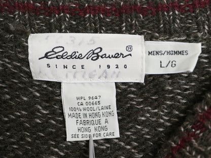 90s エディーバウアー ウール ニット セーター メンズ L 古着 オールド クルーネック 長袖ニット シンプル ゆったり オリーブ マルチカラー
