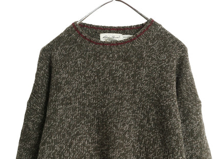 90s エディーバウアー ウール ニット セーター メンズ L 古着 オールド クルーネック 長袖ニット シンプル ゆったり オリーブ マルチカラー