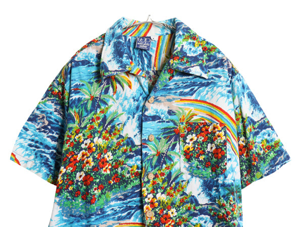 70s OP オーシャンパシフィック オープンカラー 半袖 アロハシャツ メンズ L 小さめ M ヴィンテージ 開襟 半袖シャツ ハワイアン ボックス