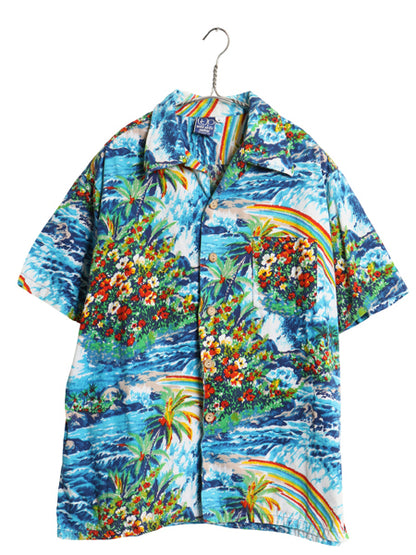 70s OP オーシャンパシフィック オープンカラー 半袖 アロハシャツ メンズ L 小さめ M ヴィンテージ 開襟 半袖シャツ ハワイアン ボックス
