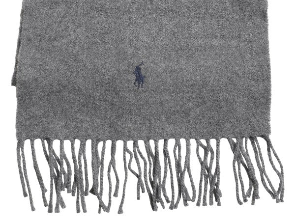 イタリア製 ポロ ラルフローレン マフラー メンズ レディース 古着 無地 フリンジ付き ウール ワンポイント 防寒 シンプル グレー ビジネス