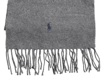 イタリア製 ポロ ラルフローレン マフラー メンズ レディース 古着 無地 フリンジ付き ウール ワンポイント 防寒 シンプル グレー ビジネス