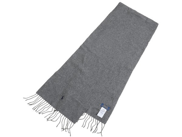 イタリア製 ポロ ラルフローレン マフラー メンズ レディース 古着 無地 フリンジ付き ウール ワンポイント 防寒 シンプル グレー ビジネス