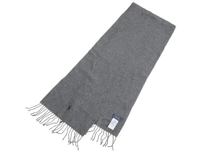 イタリア製 ポロ ラルフローレン マフラー メンズ レディース 古着 無地 フリンジ付き ウール ワンポイント 防寒 シンプル グレー ビジネス