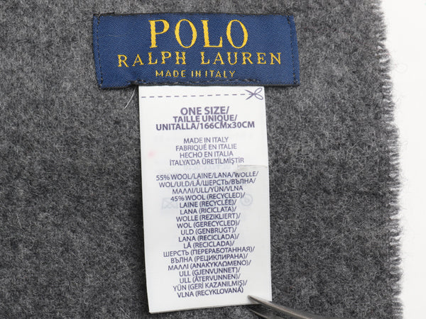 イタリア製 ポロ ラルフローレン マフラー メンズ レディース 古着 無地 フリンジ付き ウール ワンポイント 防寒 シンプル グレー ビジネス